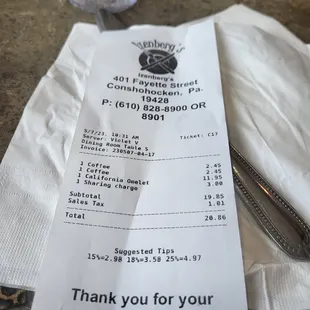 a receipt on a table