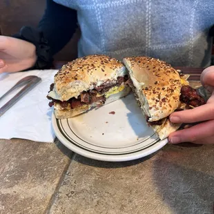 Egg everything bagel with pastrami