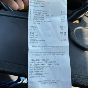 Receipt from order on Tuesday 11/26/24