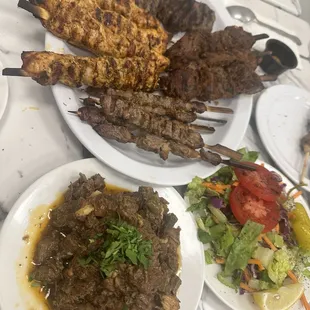 Chicken sish kebab, kofta, fry meat