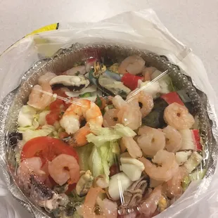 Seafood salad. Shrimp look undercooked