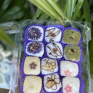 Clockwise from top left: Okinawan sweet potato, chocolate cookie, matcha, coconut macadamia, peanut butter chocolate, kinako