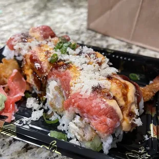 a close up of a sushi