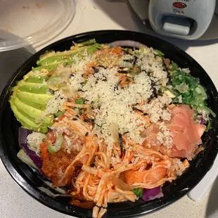 Create Your Own 2 Scoops, spicy salmon and tuna. Delicious!