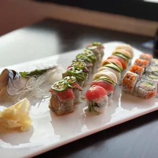 Left to Right: Saba Sashimi / Crazy Tuna Roll / Rainbow Roll / California Roll