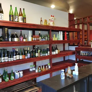 shelves of various types of wine
