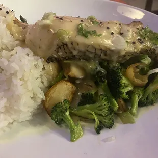 Miso and asparagus and broccoli