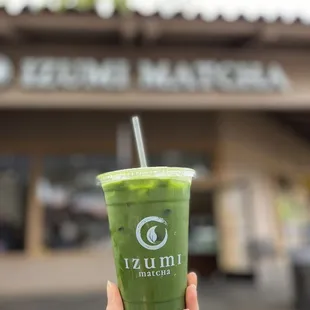 Honey matcha tea with extra shot of matcha