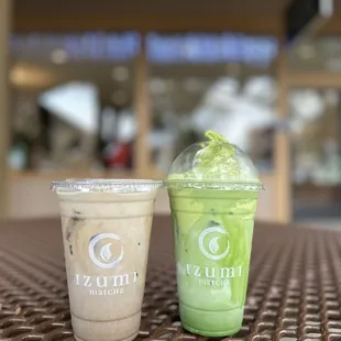 Classic honey matcha latte Classic honey hojicha latte