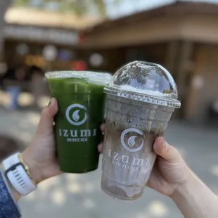 Honey matcha tea + kura sesame hojicha latte