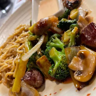 Hibachi steak, shrimp and noodles