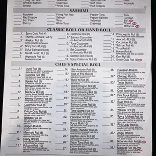 The menu- backside.