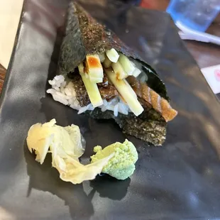 Salmon skin hand roll