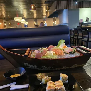 a boat of sushi