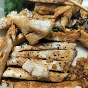 Chicken "teriyaki" Chicken was originally presented without the sauce- completely white (boiled)