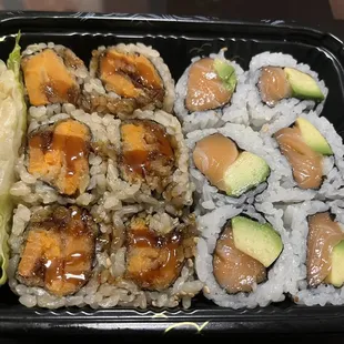 Sweet potato and salmon and avocado rolls