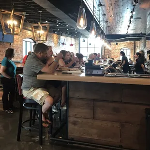 Bar with drink chiller and awesome light fixtures.