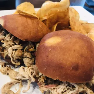 Sliders and homemade chips.