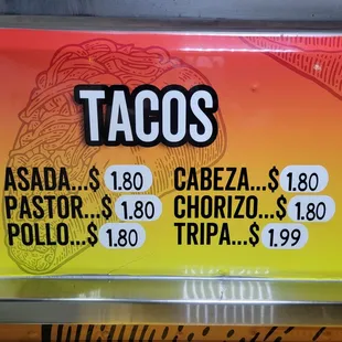 Taco prices and cuts of meat as of 7/30/21