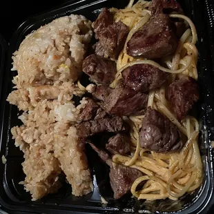 Steak plate. With "two" scoops of rice..