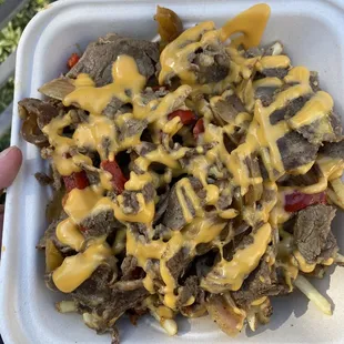 Cheesesteak fries with cheese wiz