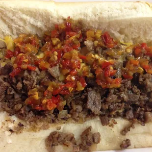 Cheesesteak with hot peppers