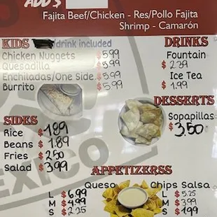 Menu Prices 1/2/25