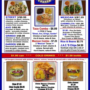 J.A.C.'S Corner Menu - Tacos, Burgers, Fries, Rice &amp; Bean Combos