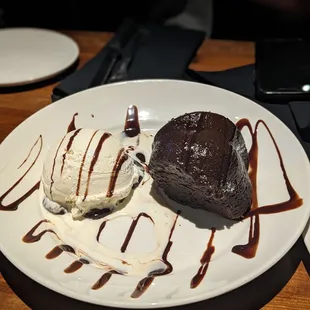 Chocolate cake and ice cream
