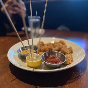 Fried shrimp - today&apos;s appetizer! yummy dipping sauces