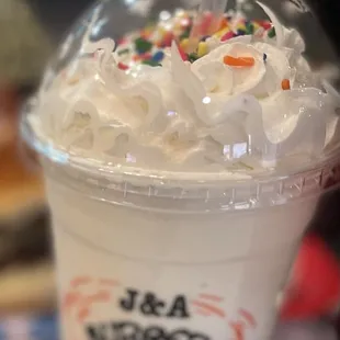 Vanilla Milkshake, vanilla ice cream &amp; whipped cream.