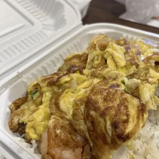 Shrimp scrambled egg over rice