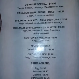 breakfast menu