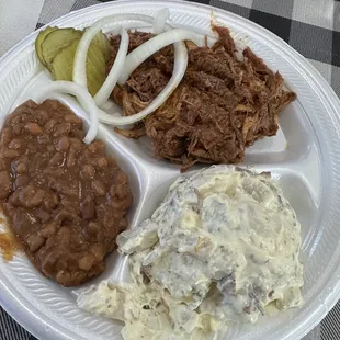Pulled pork with beans and potato salad!