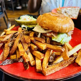 a plate of fries and a sandwich