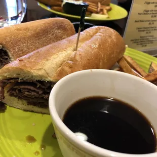 Really great hot French dip sandwich!! Generous portion at a good price; homemade feel. Definitely will be back to try other offerings
