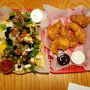 Chicken nachos and chicken strips