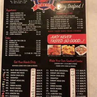 the menu of the restaurant