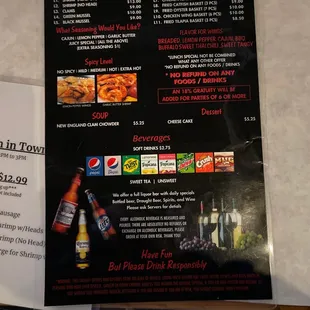 menu for lunch special