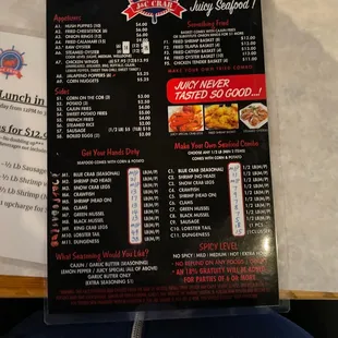 a menu for a seafood restaurant