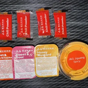 Dried Chili Powder, Sweet &amp; Spicy, Sweet &amp; Sour, Honey Mustard, J&amp;G Jiguang Spicy Sauces