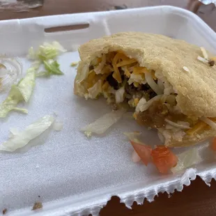 Part of my second gordita. They were yummy! Salsa was good too.