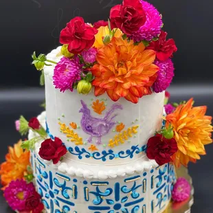 Inspired by the Otomi with Mosaic Tiles and Fresh flowers. Please order at least 10 days ahead.