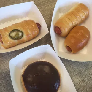 Sausage rolls and a chocolate filled