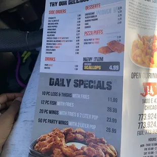 menu and prices