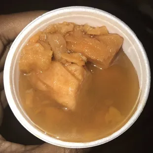 Candied yams out of a can, cold, swimming in juice