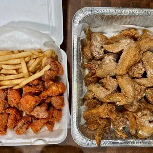 Wings and catfish and fries