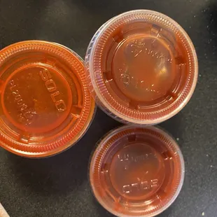 Ketchup and hot sauce