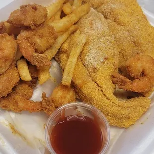 Catfish filet and shrimp