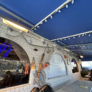 Outside dining under the awning